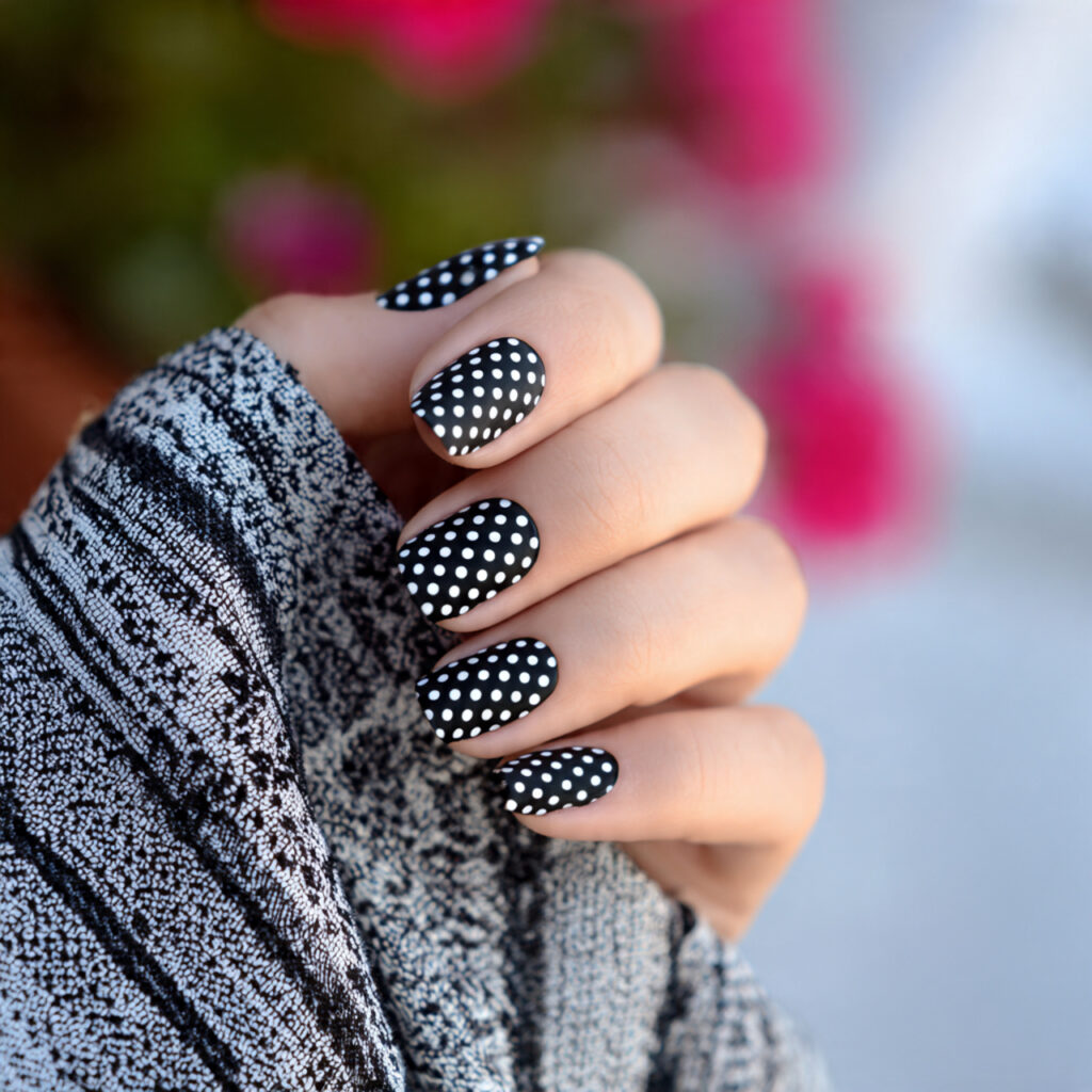attractive black and white retro dot nails with ou