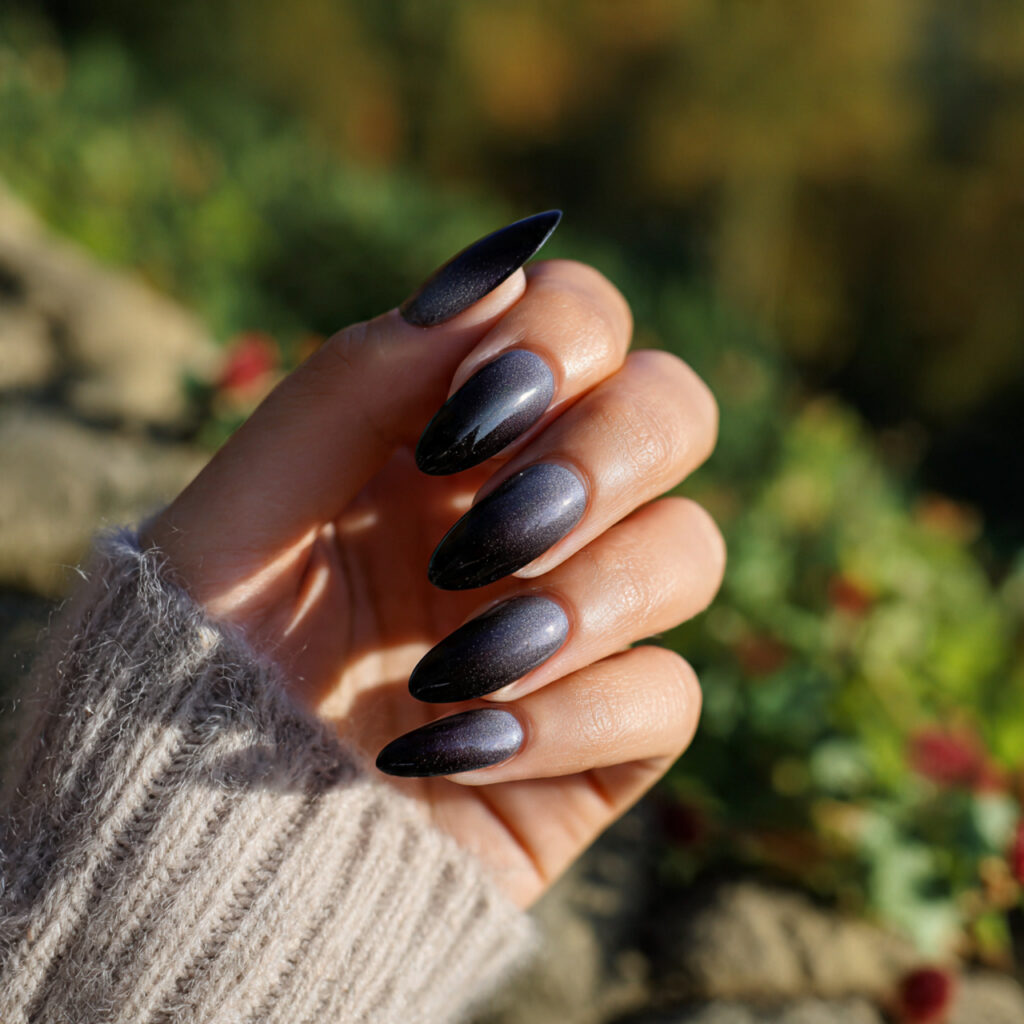 attractive black aura nails with a smoky ombr cent