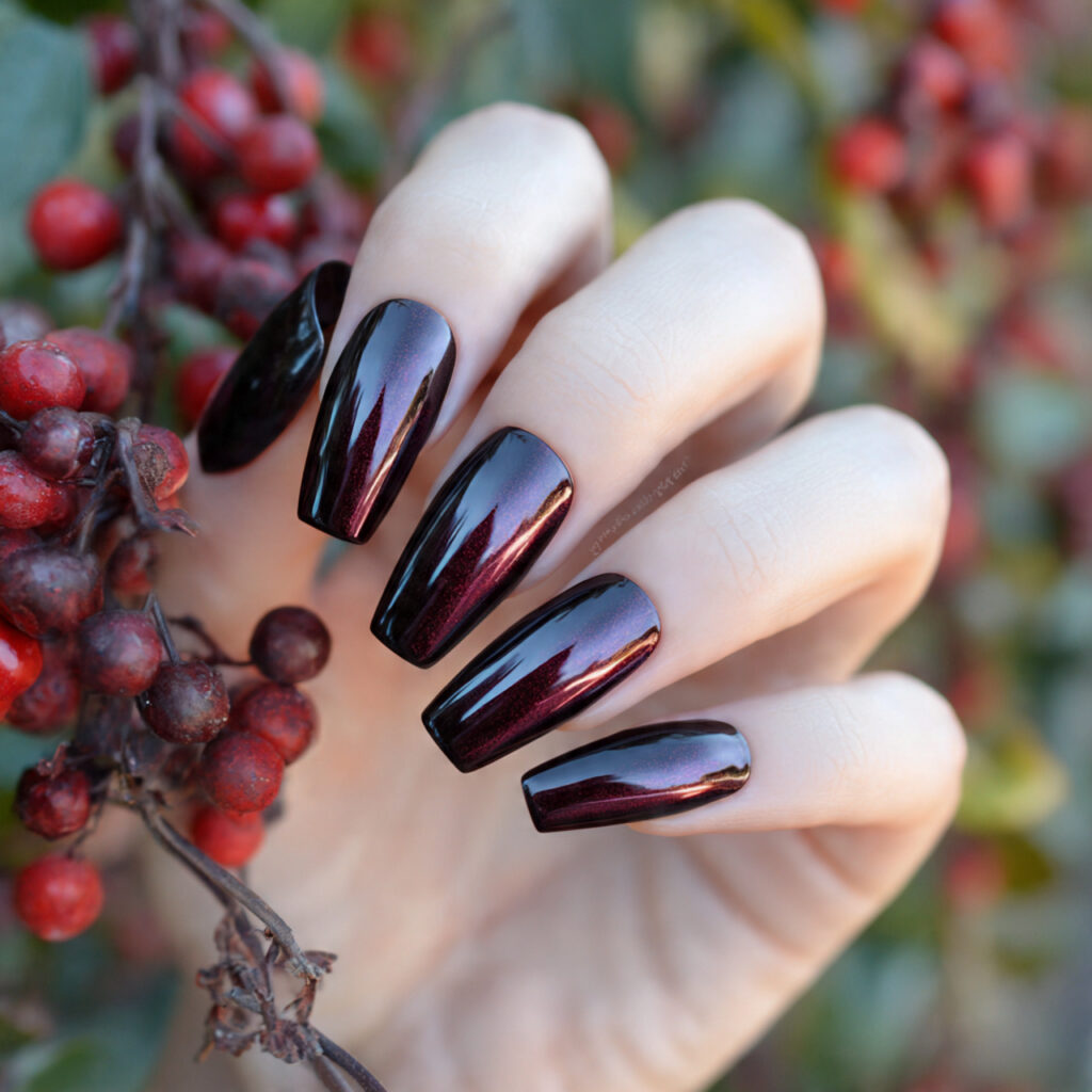 attractive black cherry cat eye coffin nails with
