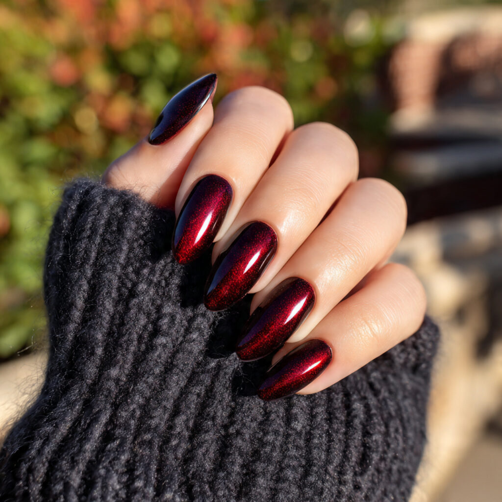 Red Nails Aesthetic: 14 Soft, Trendy & Pinterest-Perfect Ideas You’ll Want to Save 11 attractive black cherry cat eye velvet nails with 1 1