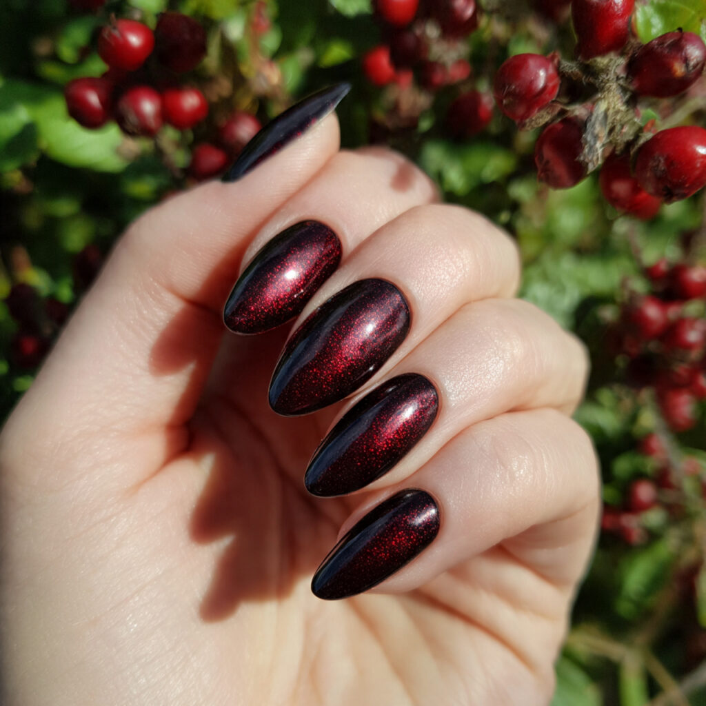 attractive black cherry cat eye velvet nails with 1 2