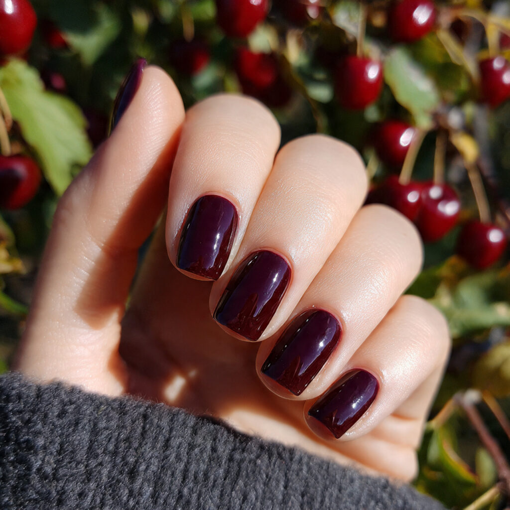 attractive black cherry short nails with outdoor s 1