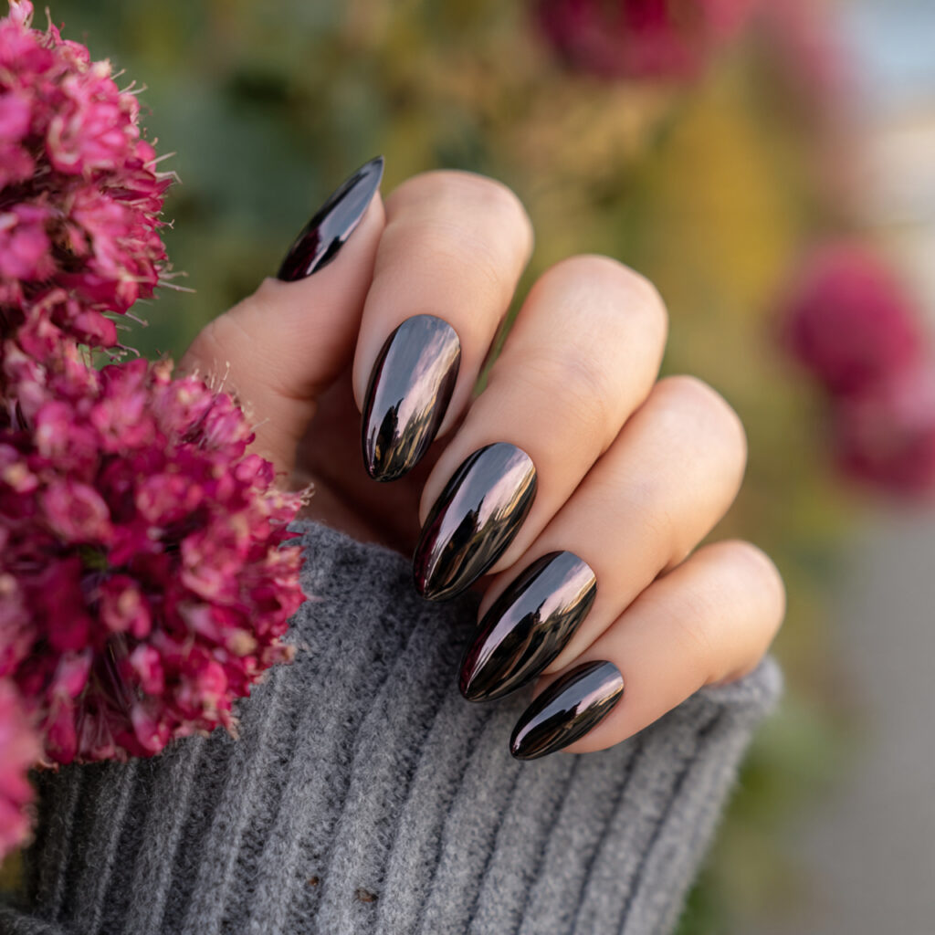 attractive black chrome short nails nails with out