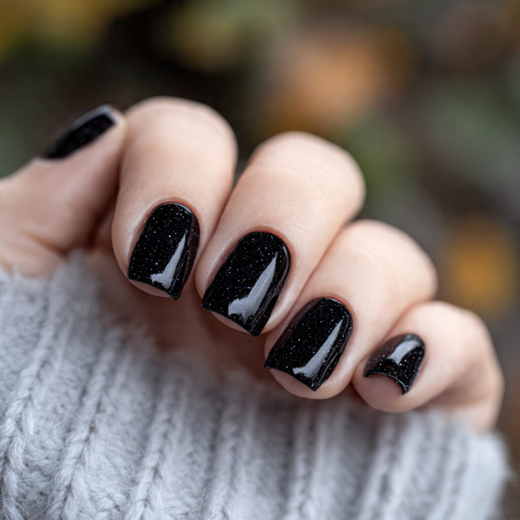 attractive black glass shine short nails nails wit
