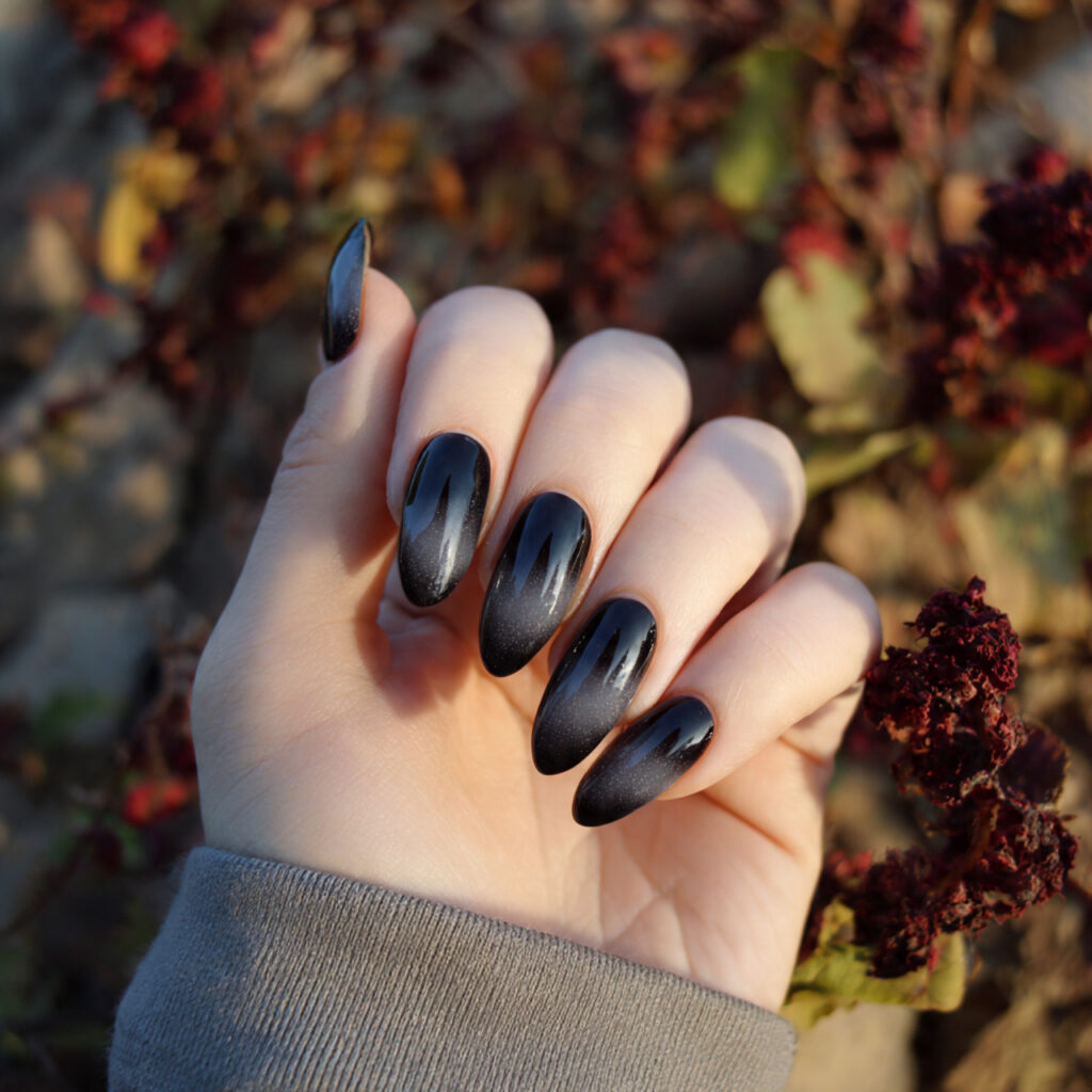 attractive black jelly nails with a smoky transluc 1