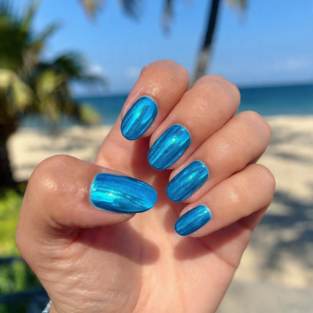 attractive blue chrome glaze mermaid mirror nails