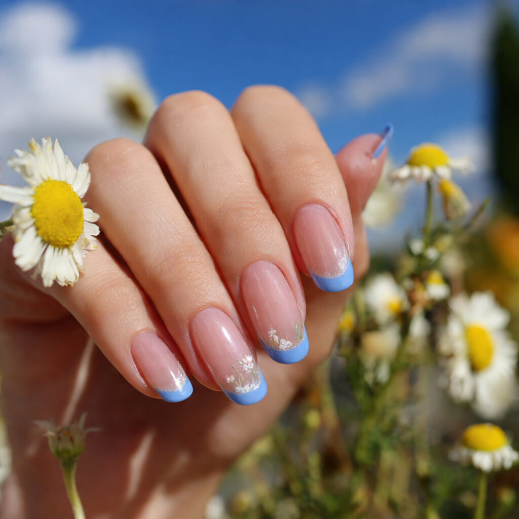 attractive blue french tips with a clear base with