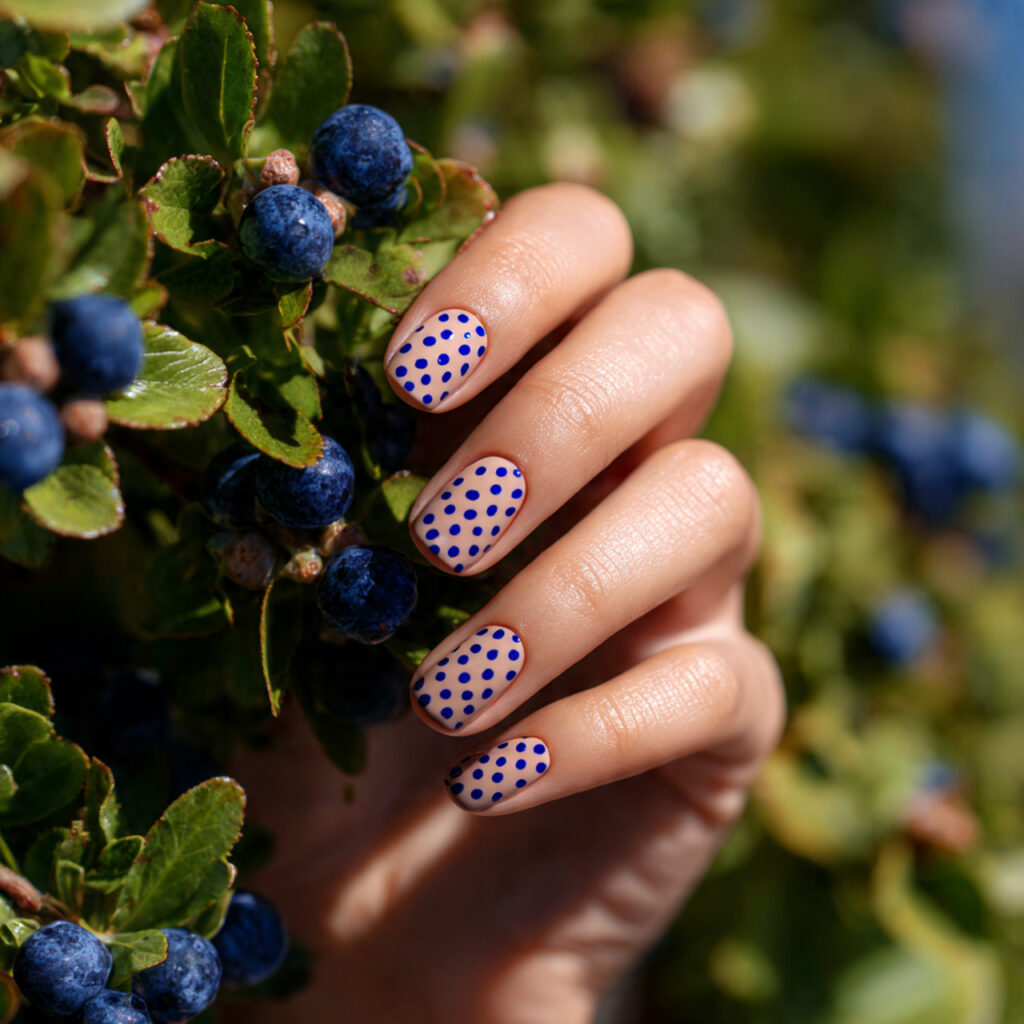 attractive blueberry dot natural nails with outdoo
