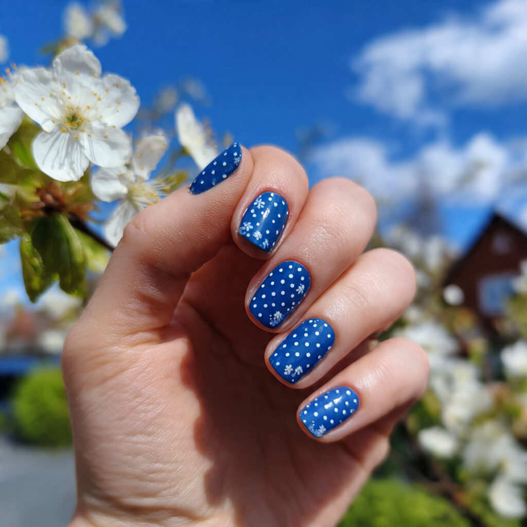 attractive blueberry dot short acrylic nails with