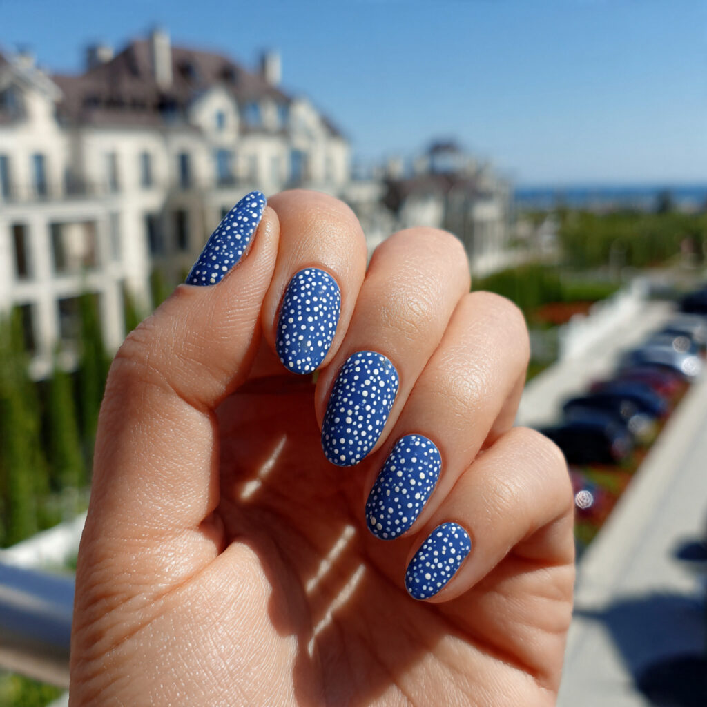 attractive blueberry dot short oval nails with out