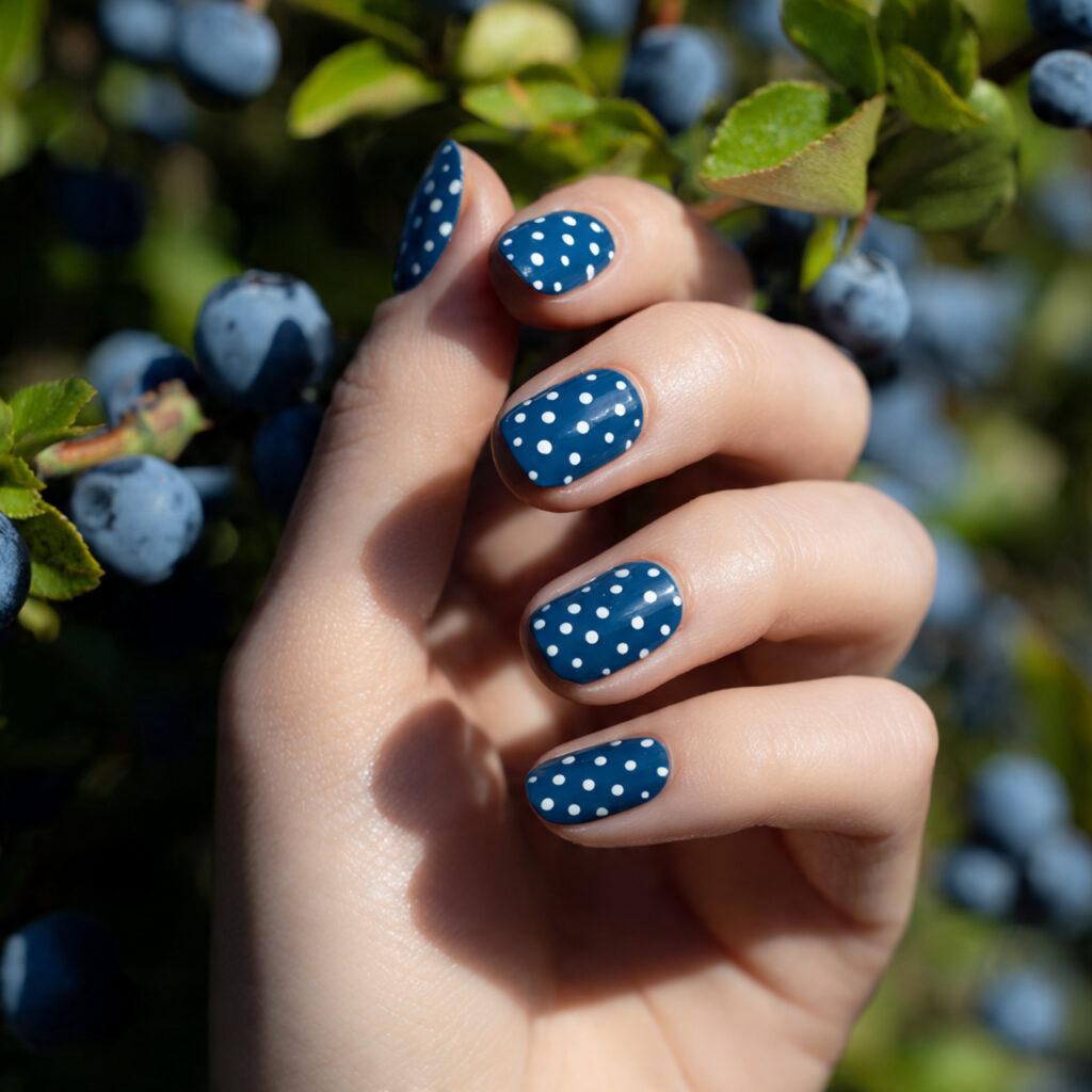 attractive blueberry dot short round nails with ou