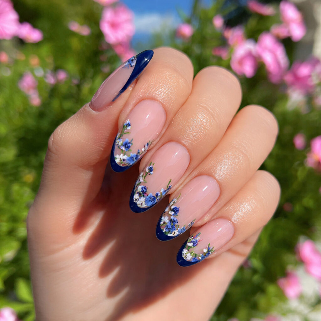 attractive blueberry micro french almond nails wit