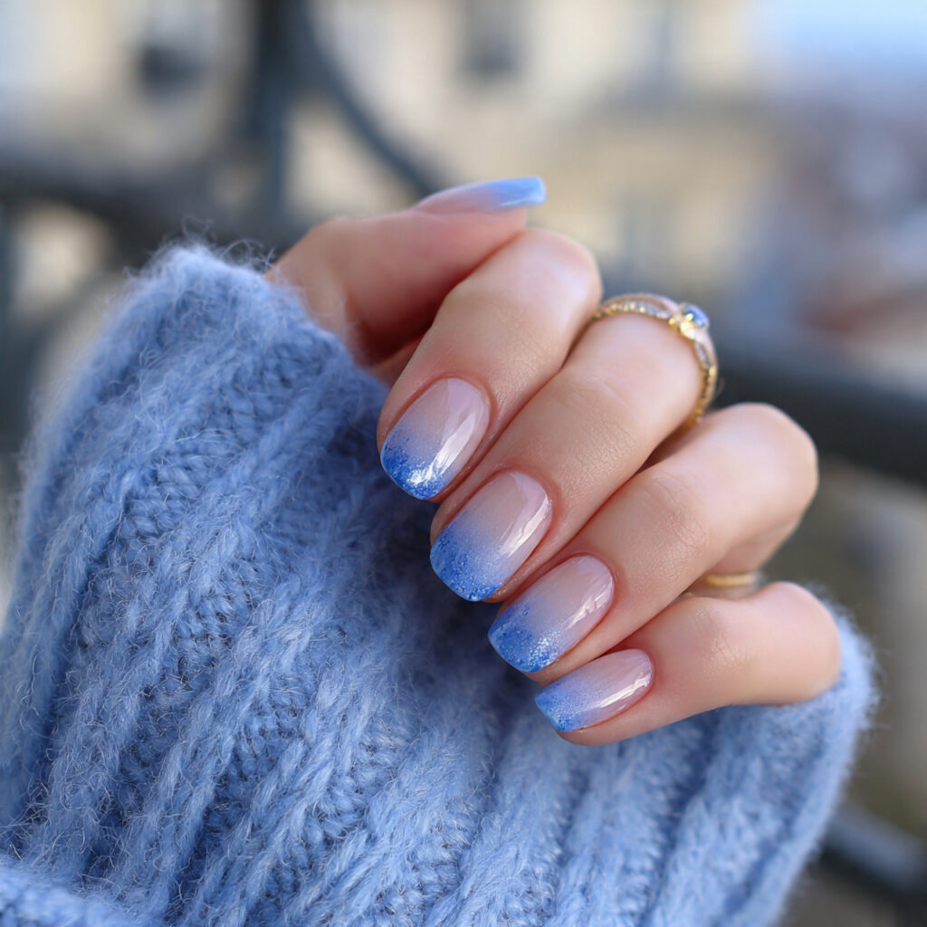 attractive blueberry milk french short nails with 1