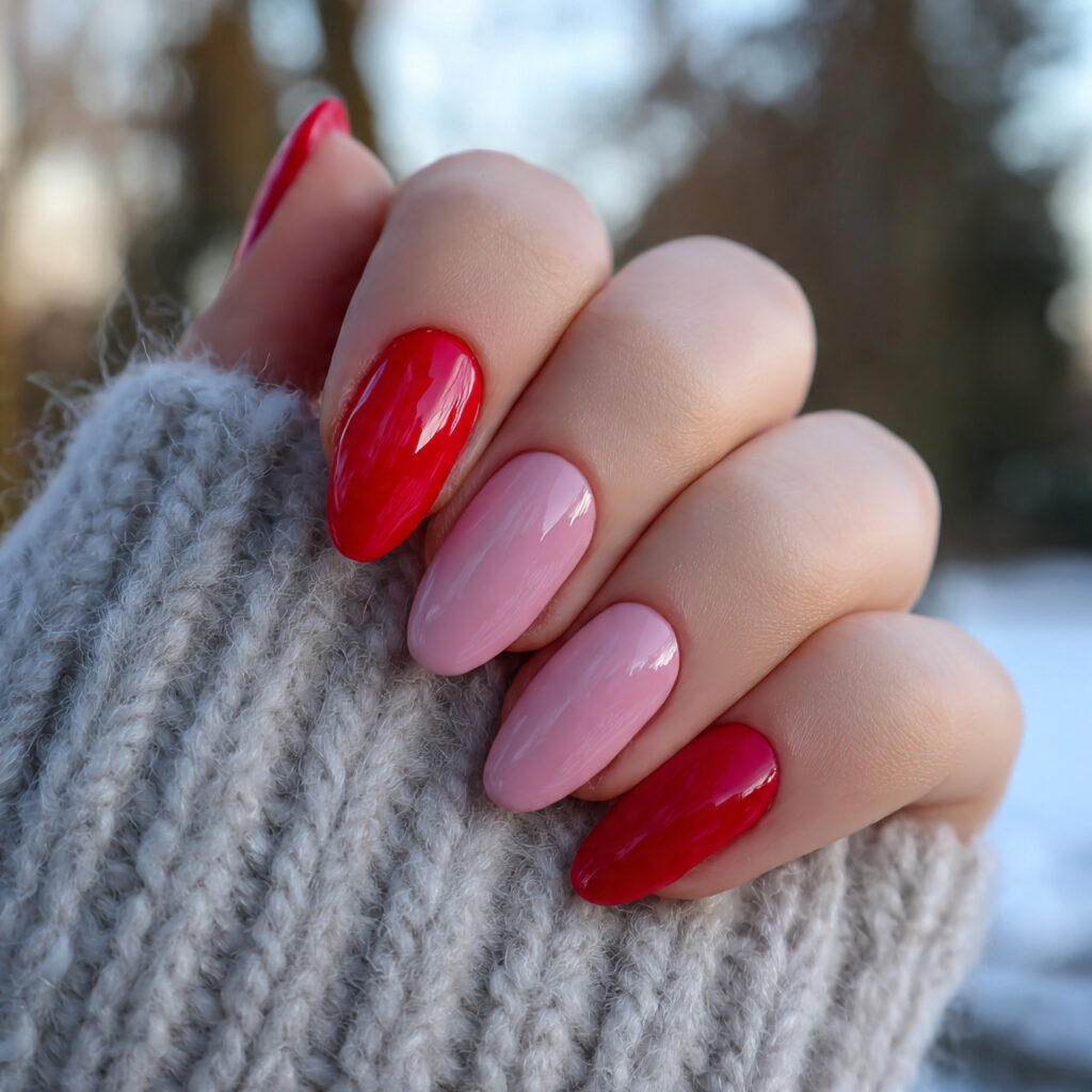 attractive blush pink and candy apple red nails wi
