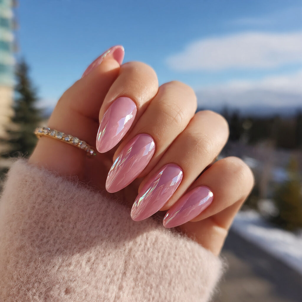 attractive blush pink glass acrylic nails with out