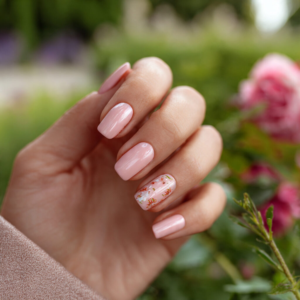 attractive blush pink glass duck nails with outdoo