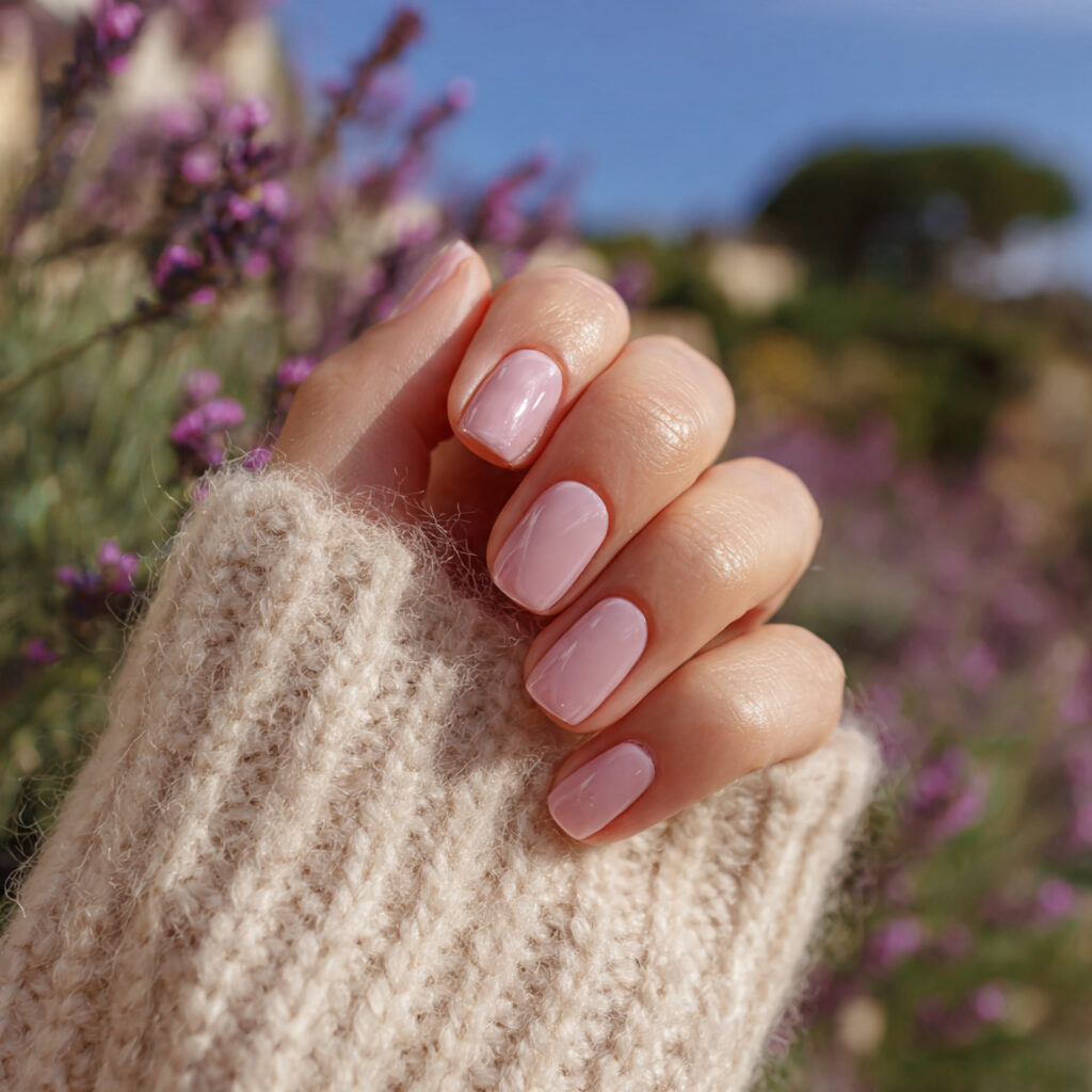 attractive blush pink glass nails inspo with outdo