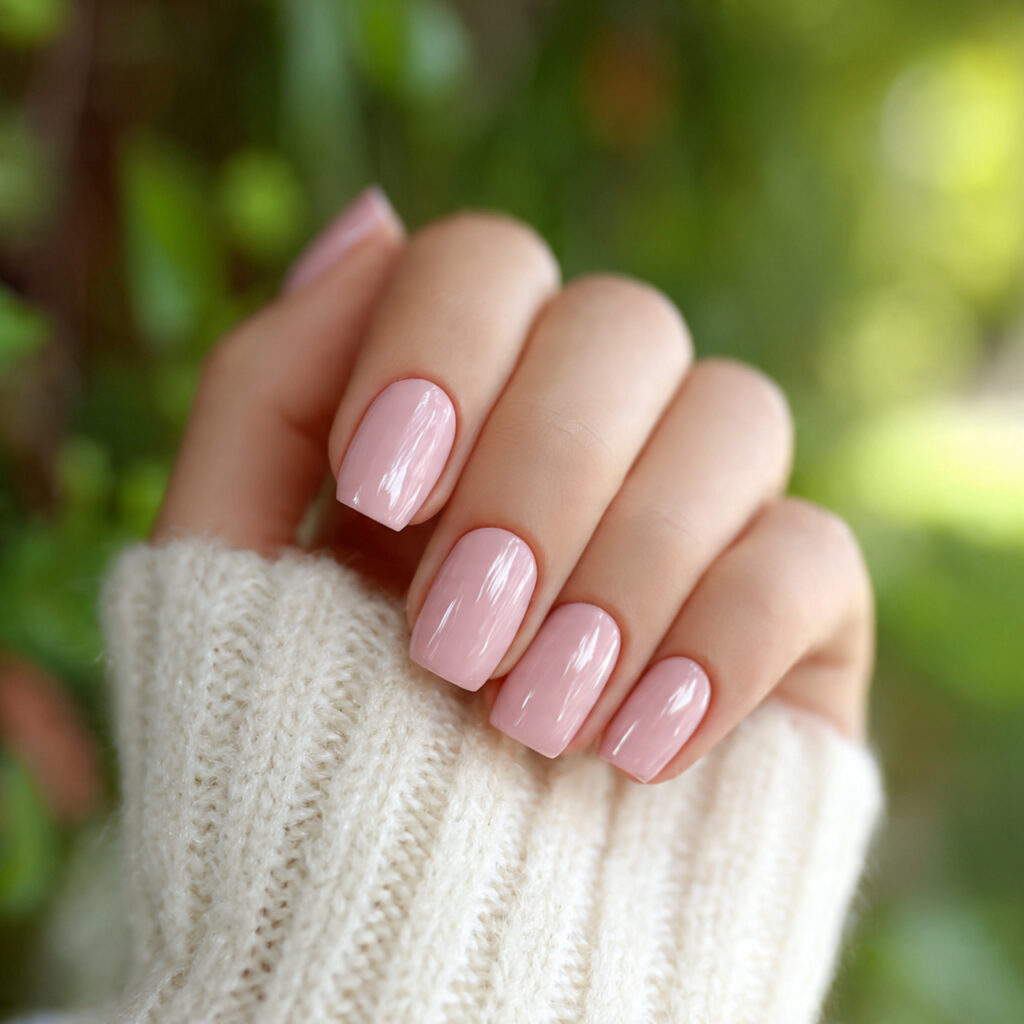 attractive blush pink glass nails with summer outd