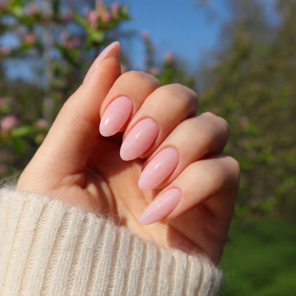 attractive blush pink glass natural nails with out