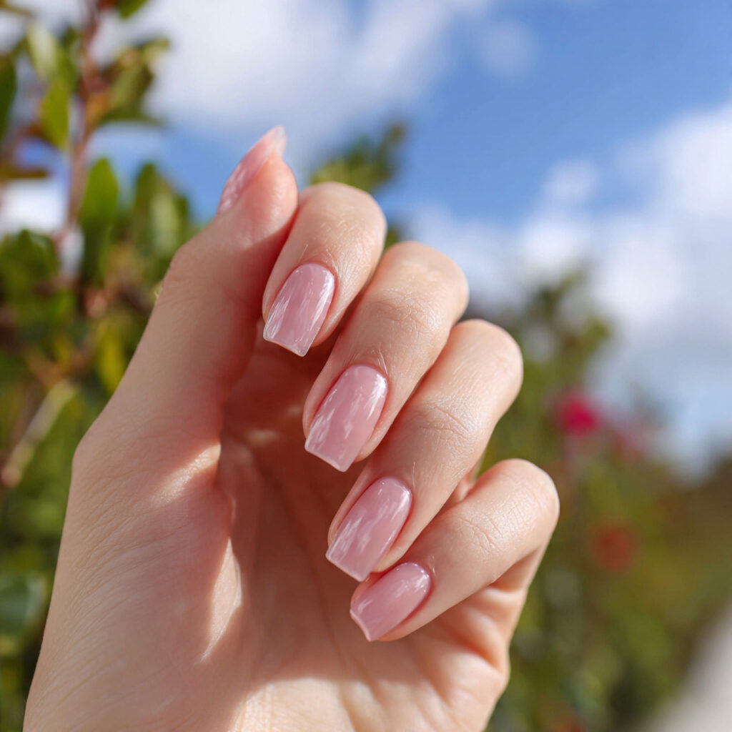 attractive blush pink glass short acrylics with ou 1