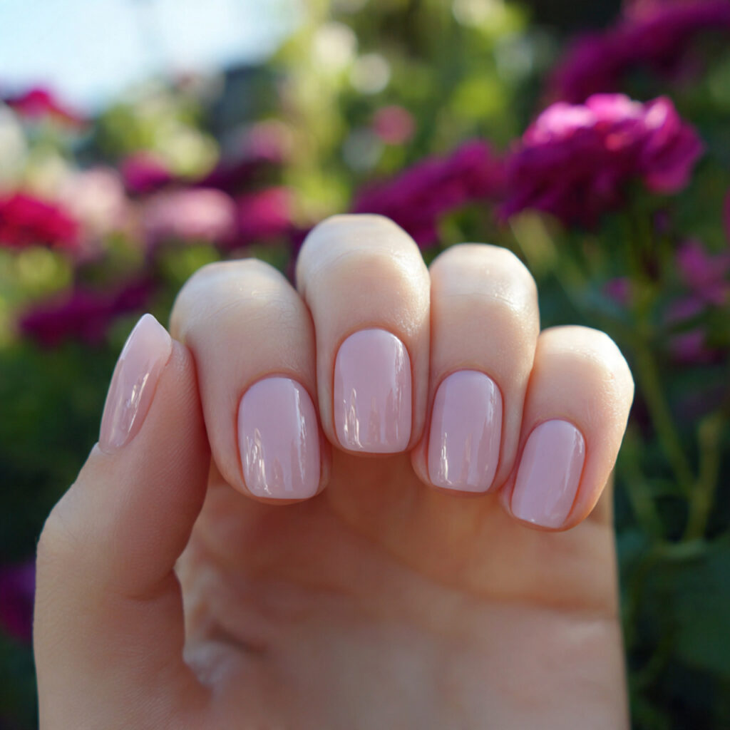 attractive blush pink glass short acrylics with ou