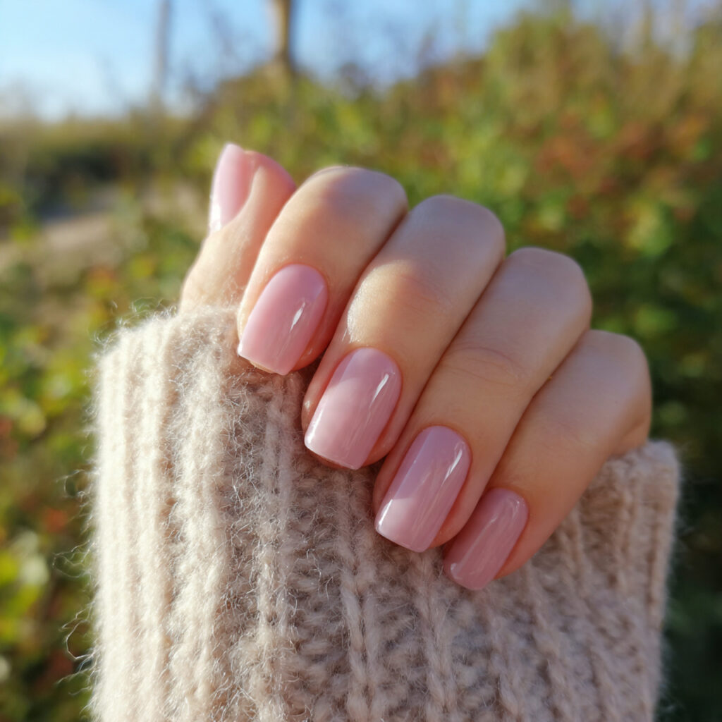 attractive blush pink glass short ballerina nails