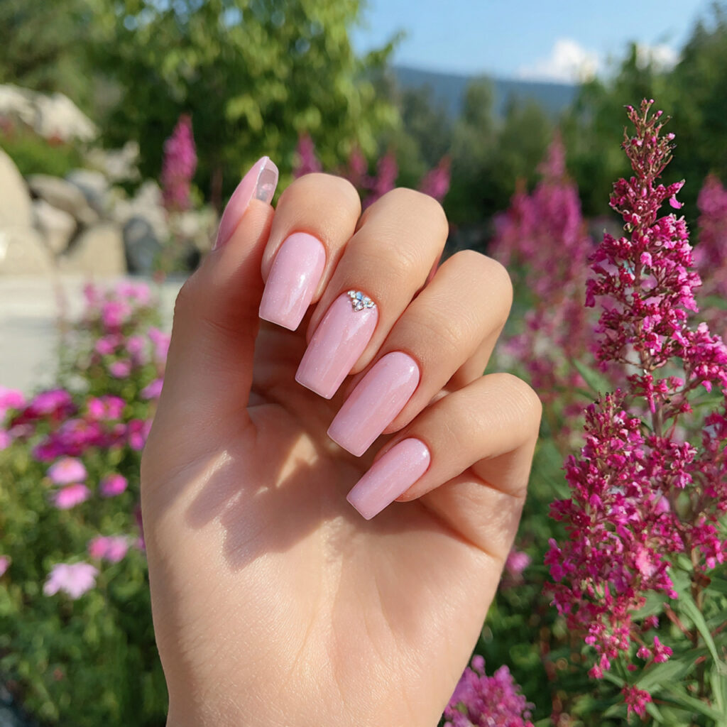 attractive blush pink glass short coffin nails wit