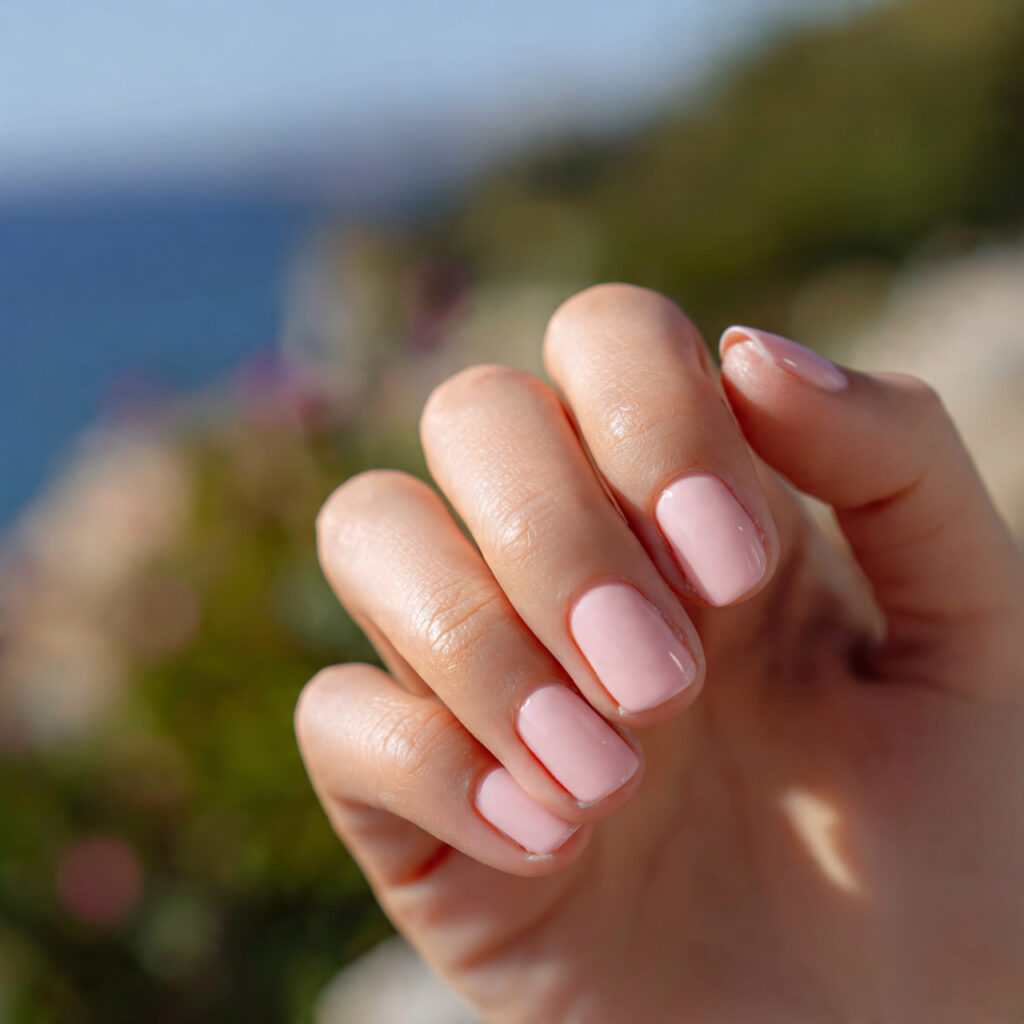 attractive blush pink glass short nails with outdo 1 1