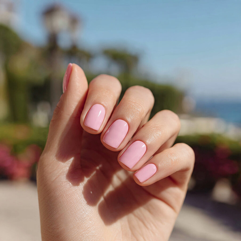 attractive blush pink glass square acrylic nails s