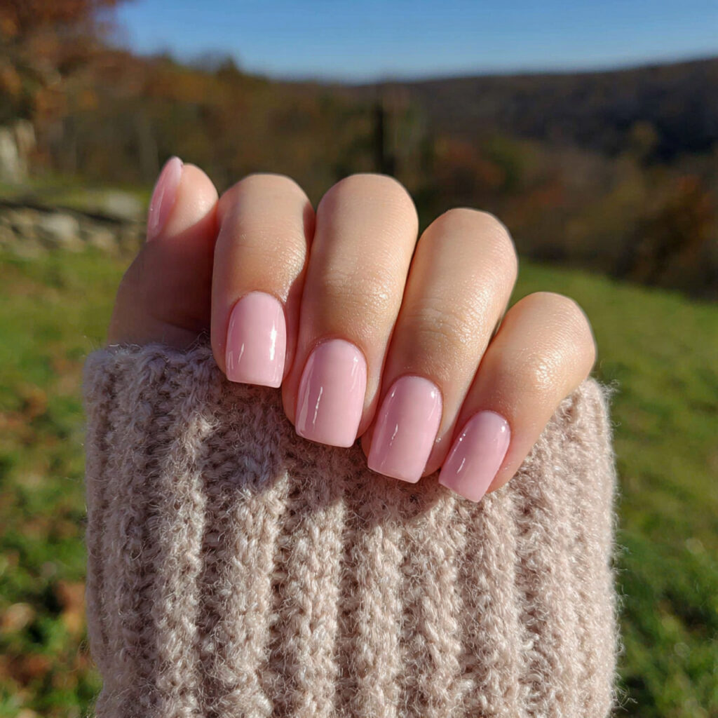 attractive blush pink glass square nails short nai