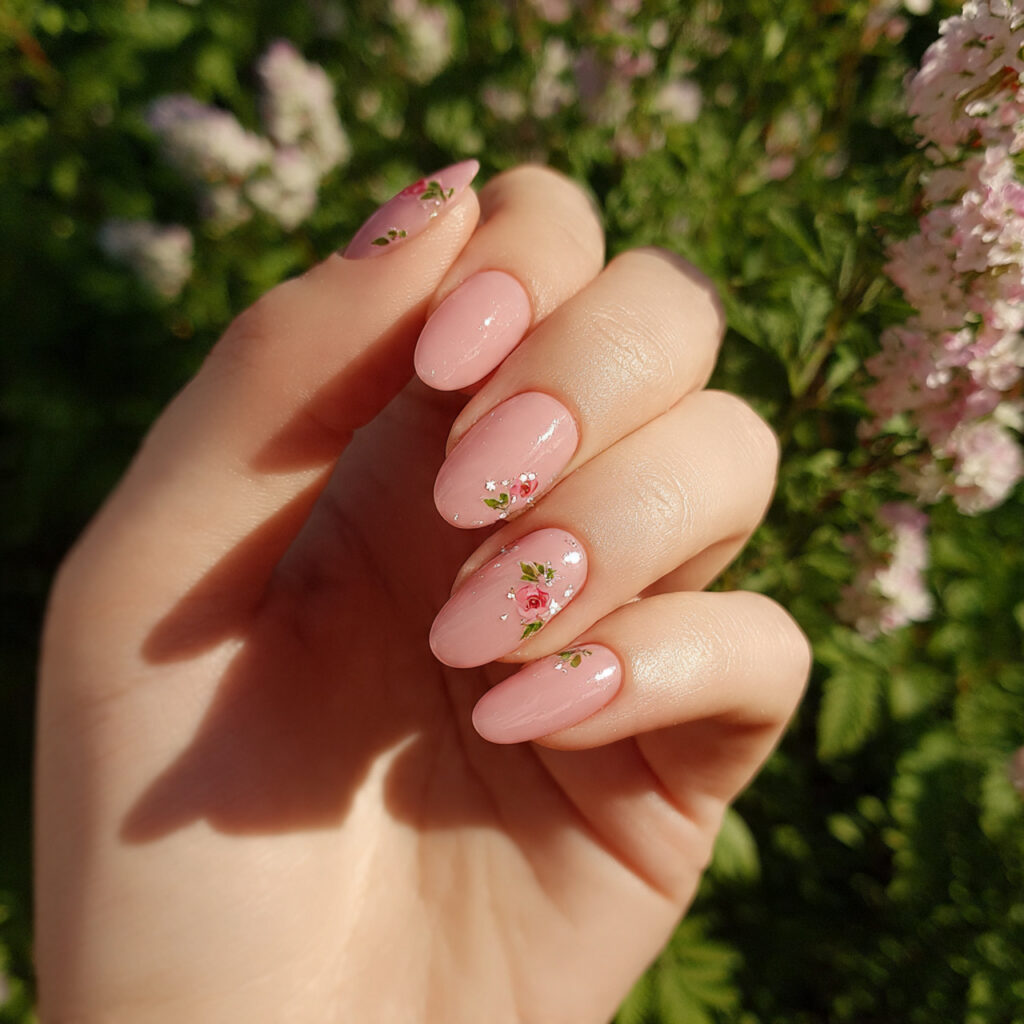 attractive blush pink micro rosebud accents nails