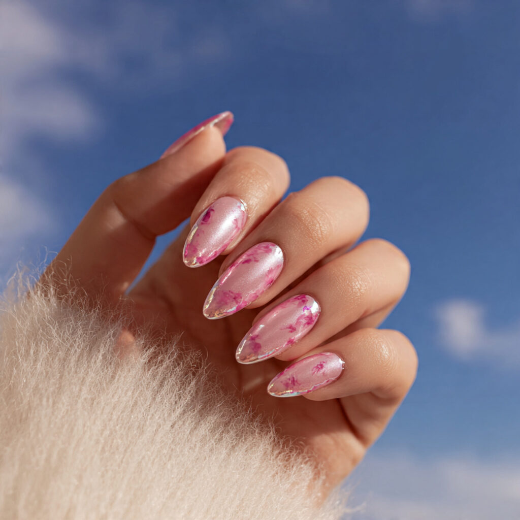 attractive bubblegum cat eye nails outdoor summer