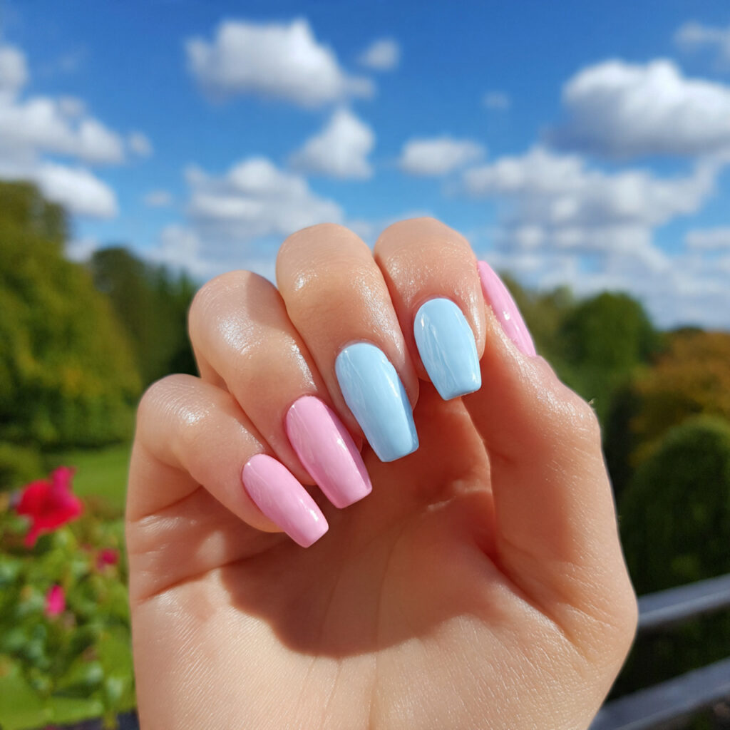 attractive bubblegum pink and pastel blue nails wi