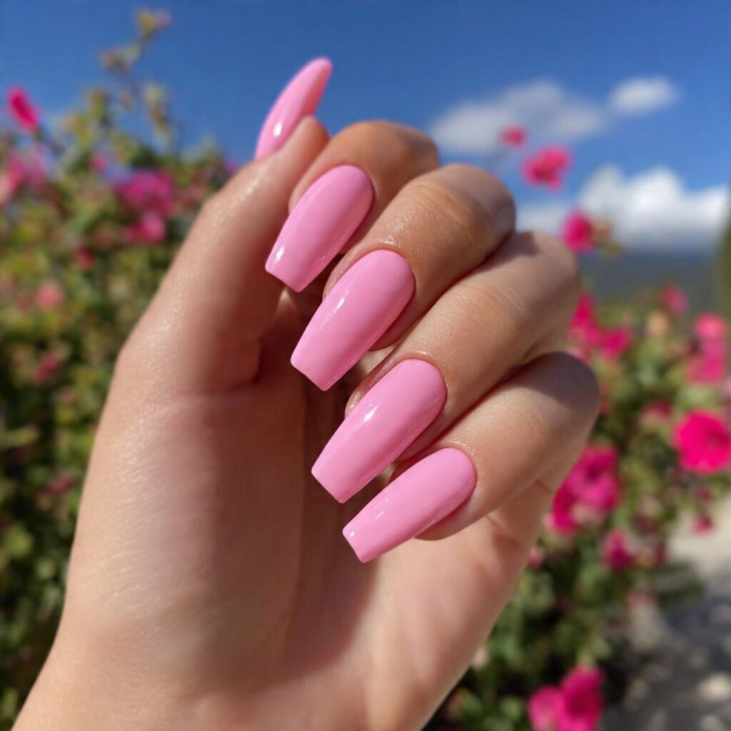 attractive bubblegum pink coffin acrylic nails wit