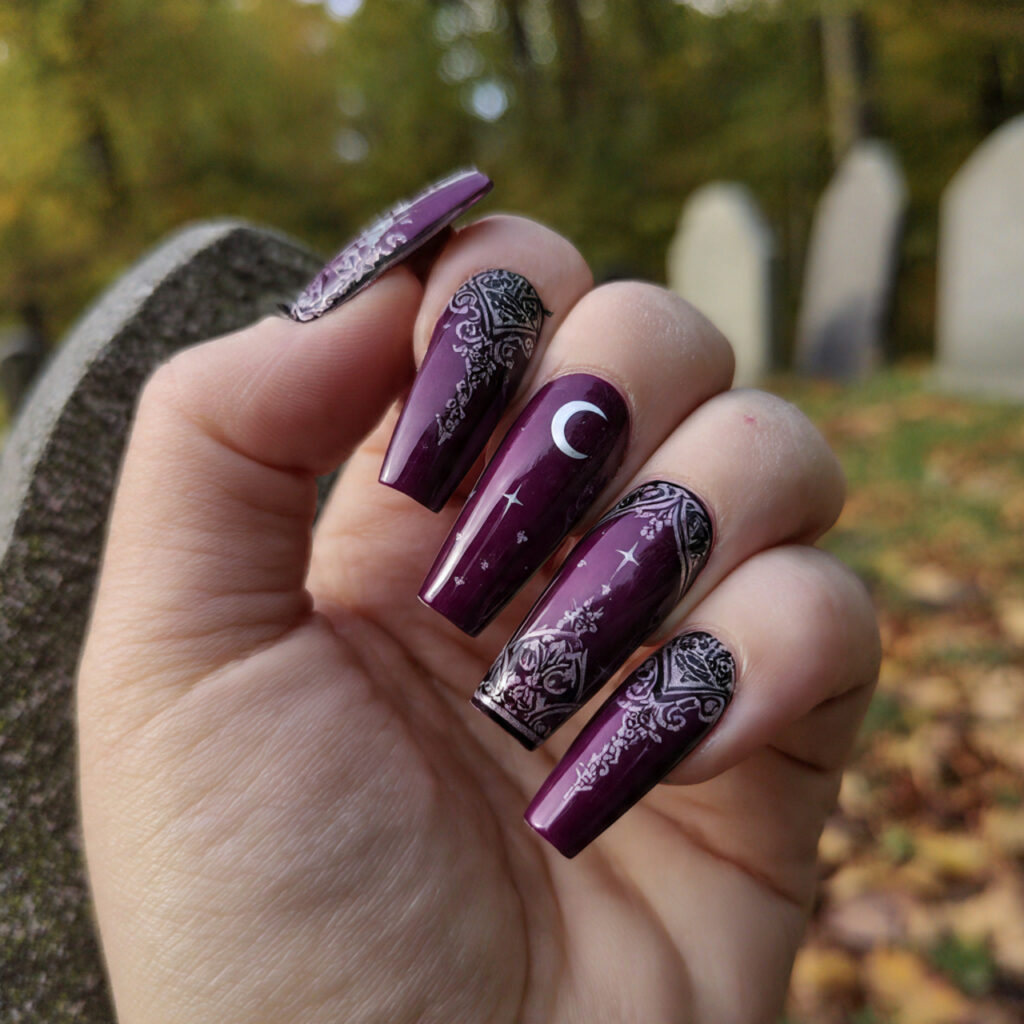 Red Nails Aesthetic: 14 Soft, Trendy & Pinterest-Perfect Ideas You’ll Want to Save 8 attractive burgundy coffin with half moons nails w 1