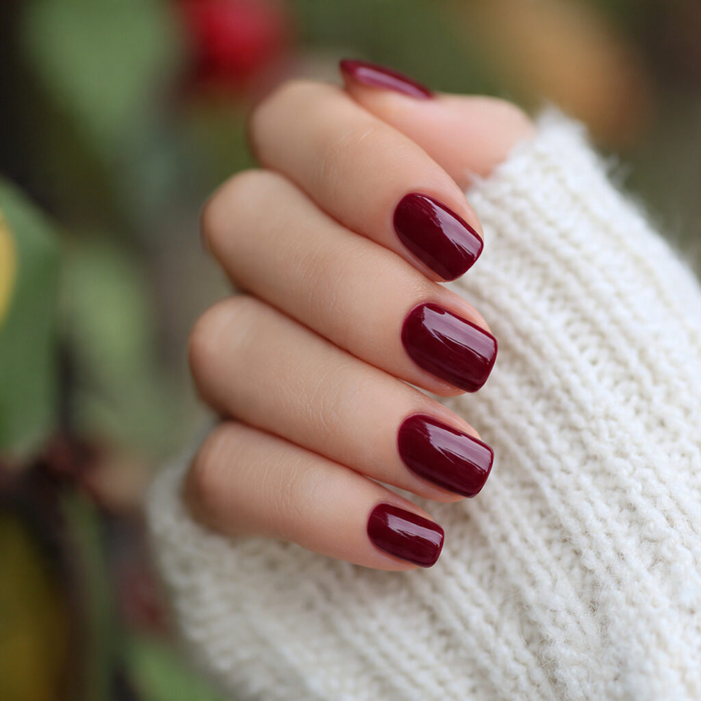 attractive burgundy square acrylic chic nails with
