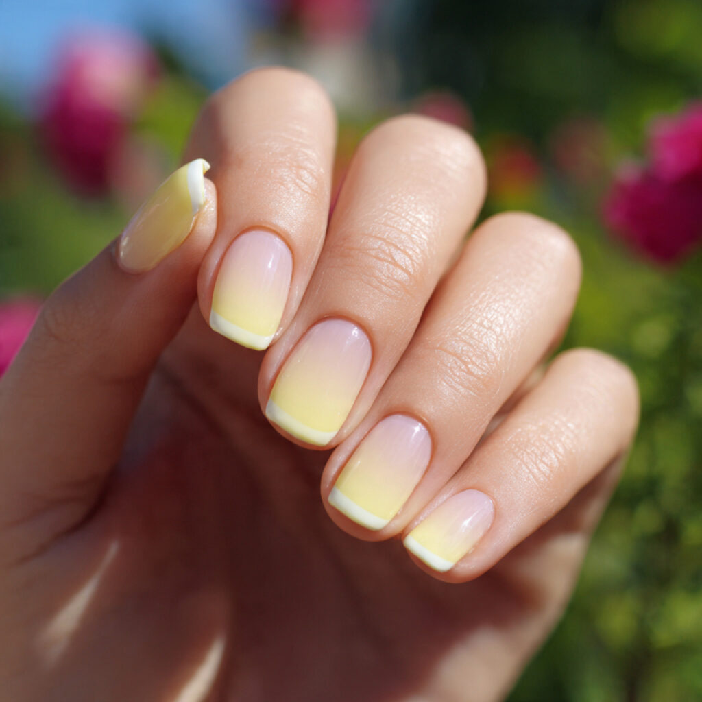 attractive butter yellow french short nails with o 1