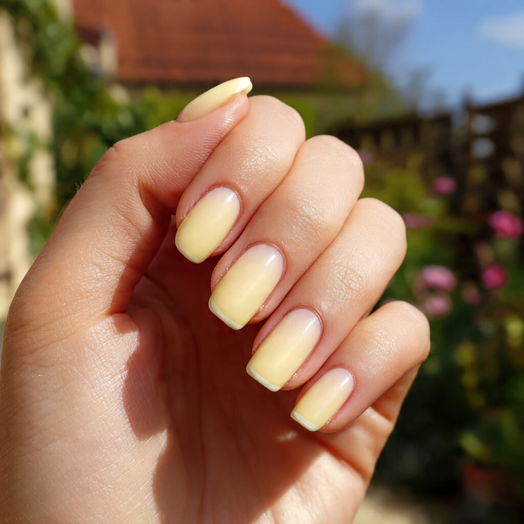 attractive butter yellow french tips for a soft su