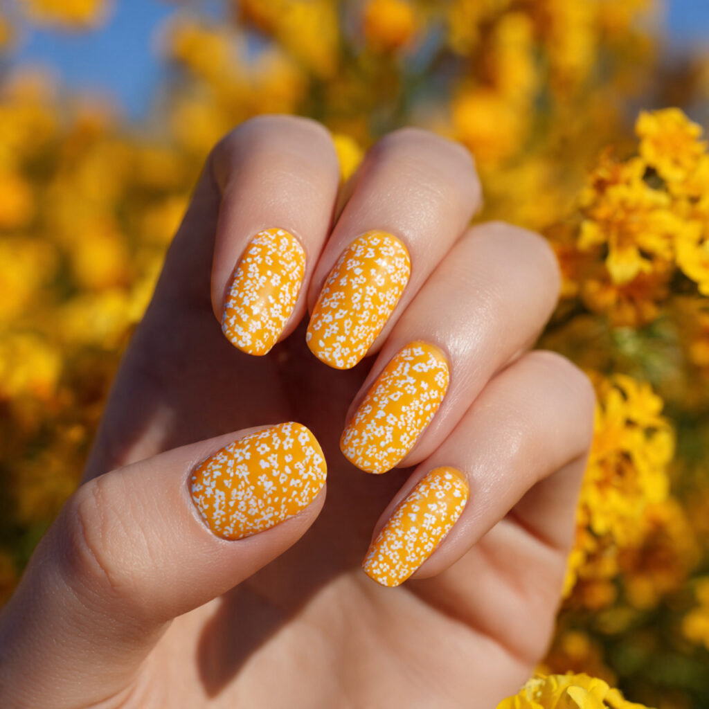 attractive butter yellow micro floral nails with o