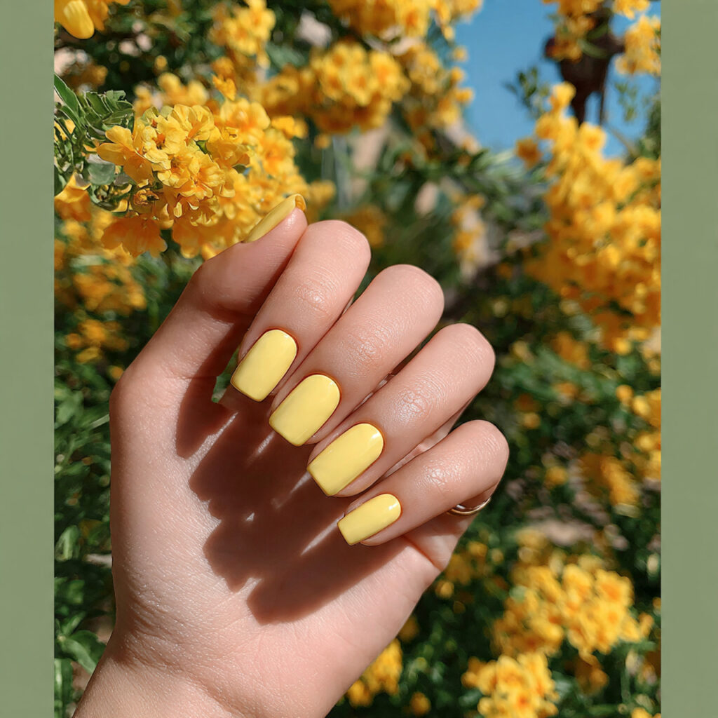 attractive butter yellow short acrylic nails with