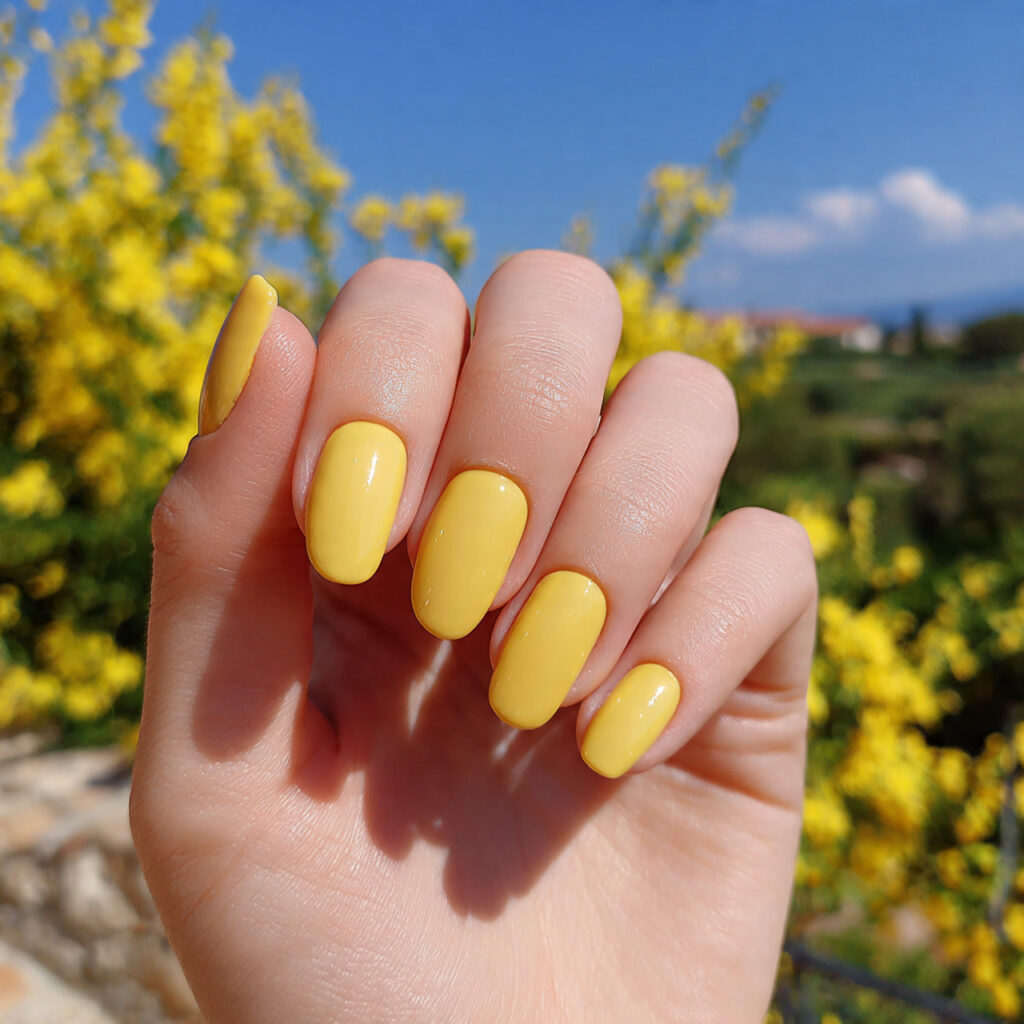 attractive butter yellow short acrylic nails with 1 1