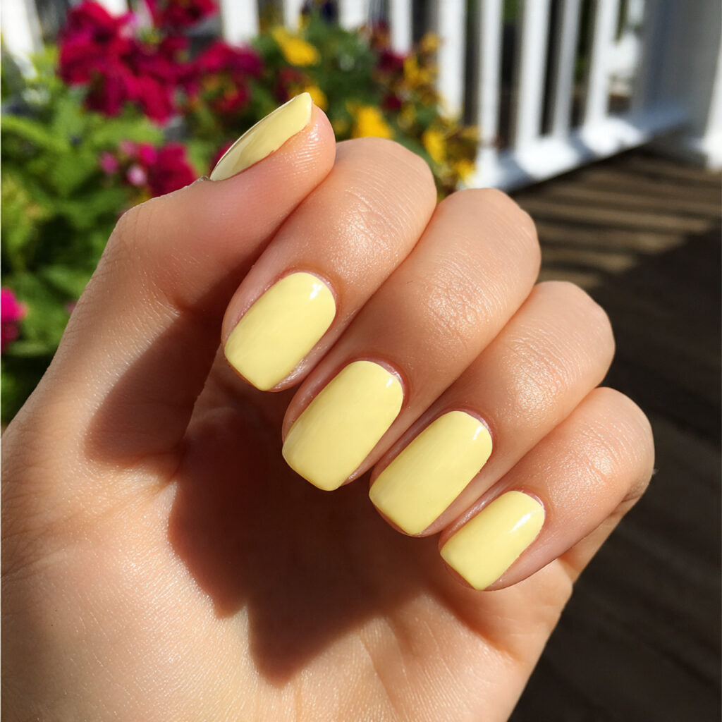 attractive butter yellow short ballerina nails wit