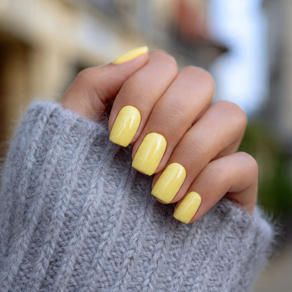 attractive butter yellow short gel nails short nai