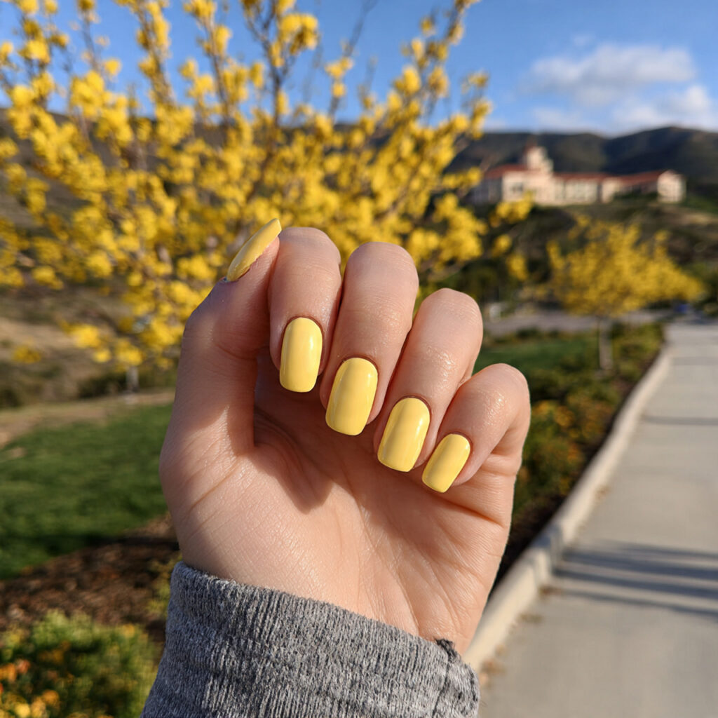 attractive butter yellow short square acrylic nail