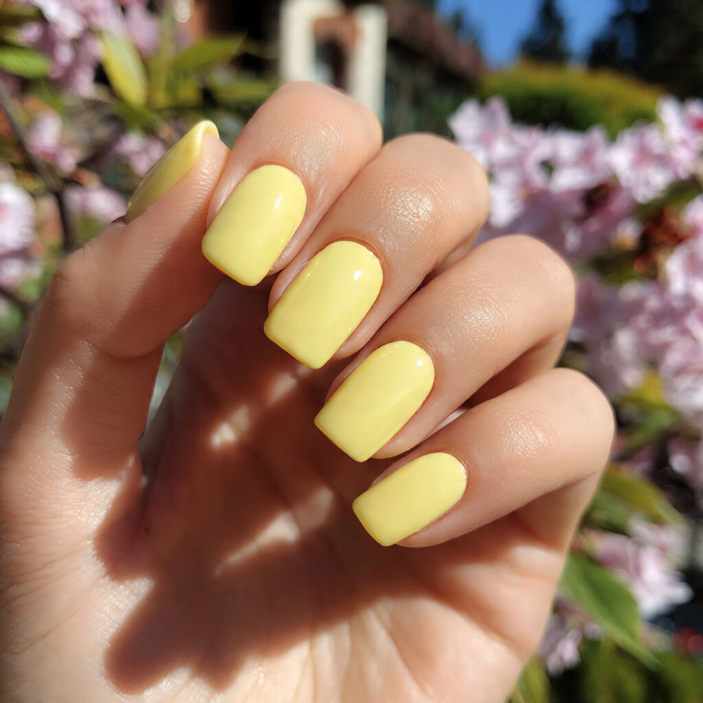 attractive butter yellow short square nails short
