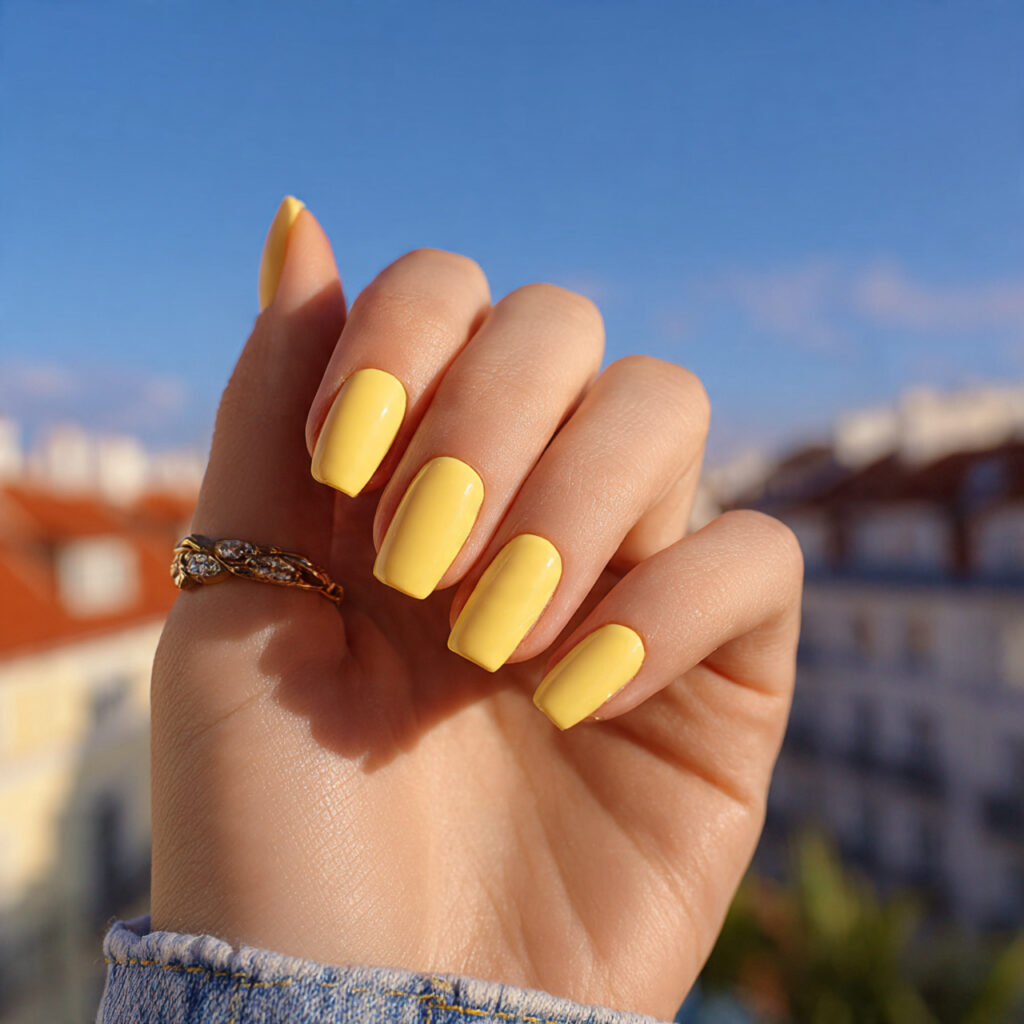 attractive butter yellow soft sunshine nails with