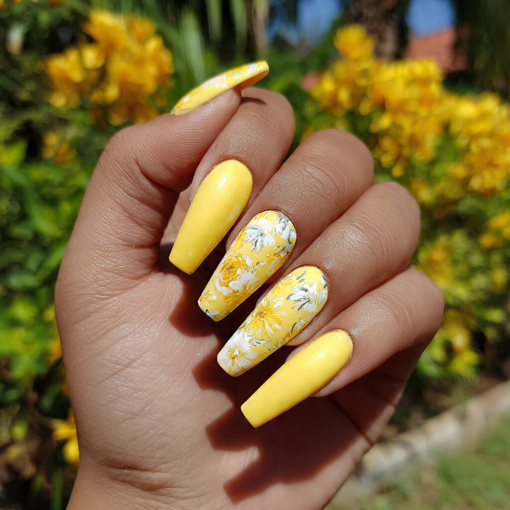 attractive butter yellow sunshine nails with summe