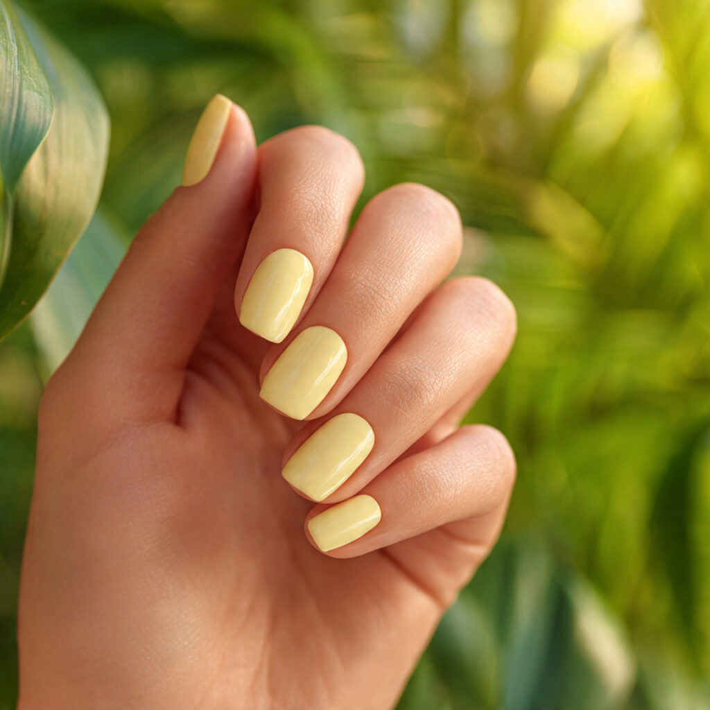 attractive butter yellow very short nails with sum