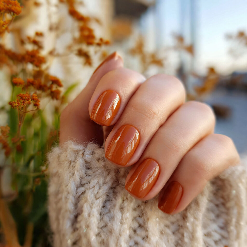 attractive caramel simple short nails with outdoor