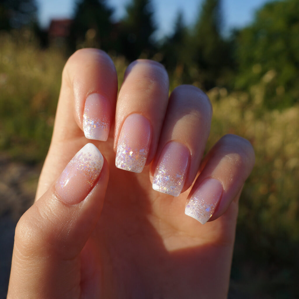 attractive champagne glaze over simple gel nails w